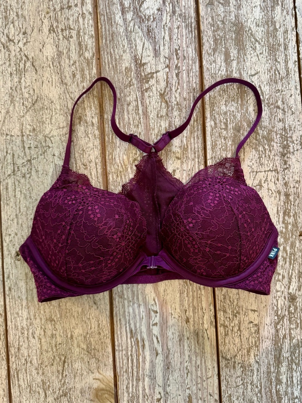 Victoria’s Secret PINK Plunge Lace Push-Up Bra in Deep Plum
